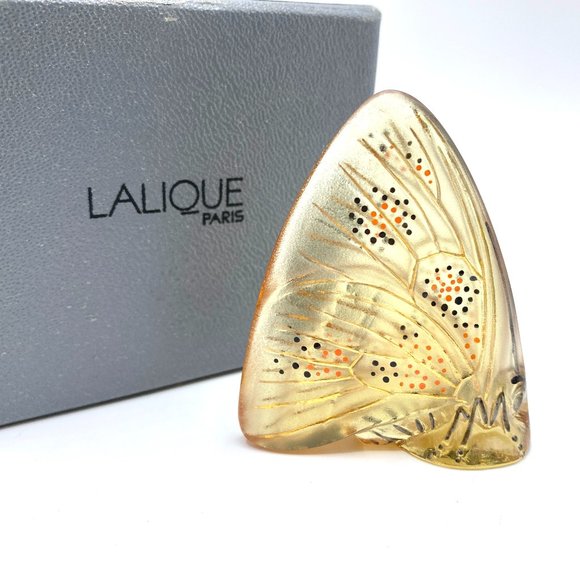 Lalique Signed Frances Amber enamel Grand Nacre Butterfly w/box MC1611